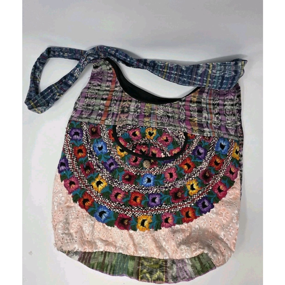 Floral Boho Hippie Shoulder Bag 100% Cotton Embroidered Crossbody Purse